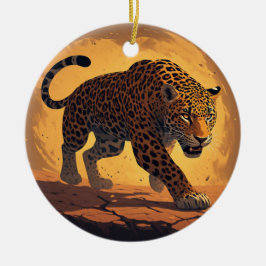 Adorno De Cerámica Fiero Leopardo Merodeando al Atardecer
