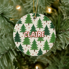 Adorno De Cerámica Fiesta de acuarela Rustica Pinetas verdes rojas