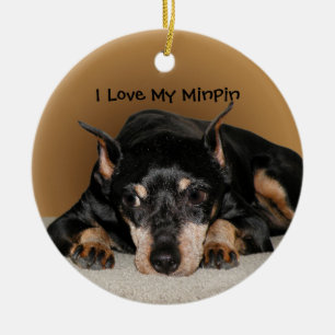 Adorno De Cerámica Fiesta de amor en miniatura de Pinscher aka Min Pi