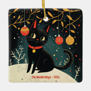 Adorno De Cerámica Fiesta de gato negro retro