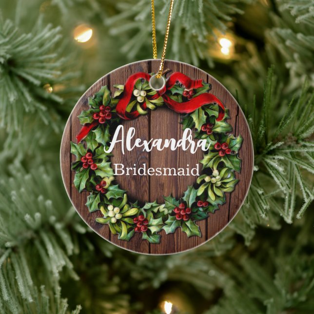 Adorno De Cerámica Fiesta de matrimonio personalizado Holly Wreath Br (Árbol)