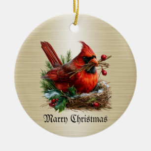 Adorno De Cerámica Fiesta de Navidad Cardenal Pájaros Rojos Flor Vaca