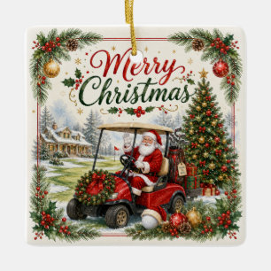 Adorno De Cerámica Fiesta de Navidad de Golf con Santa Claus