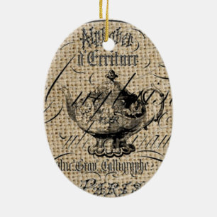 Adorno De Cerámica fiesta de té de french country burlap