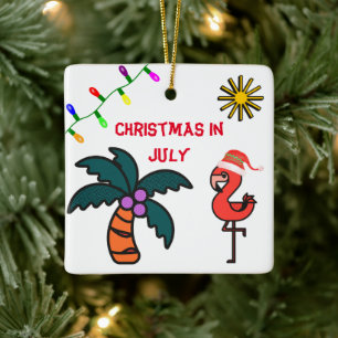 Adorno De Cerámica Fiesta de Verano Flamingo Navidad en Julio