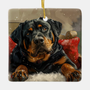 Adorno De Cerámica Fiesta Navideña del Perro Rottweiler