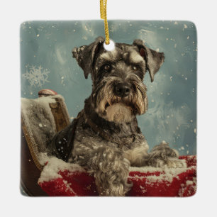 Adorno De Cerámica Fiesta Navideña del Perro Schnauzer