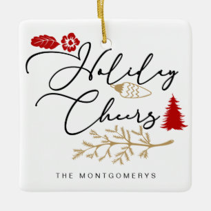 Adorno De Cerámica Fiestas Navideñas Alegres Rojo Holly Navidad