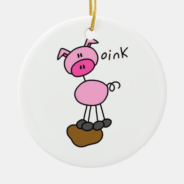 Adorno De Cerámica Figura camisetas y regalos del palillo del cerdo (Frente)