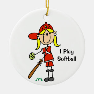 Adorno De Cerámica Figura de palo de pelo rubio Softbol Femenino