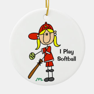 Adorno De Cerámica Figura de palo de pelo rubio Softbol Femenino