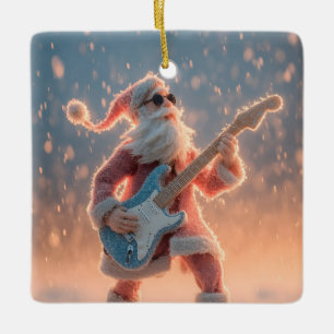 Adorno De Cerámica Figura de Santa Claus tocando una guitarra eléctri