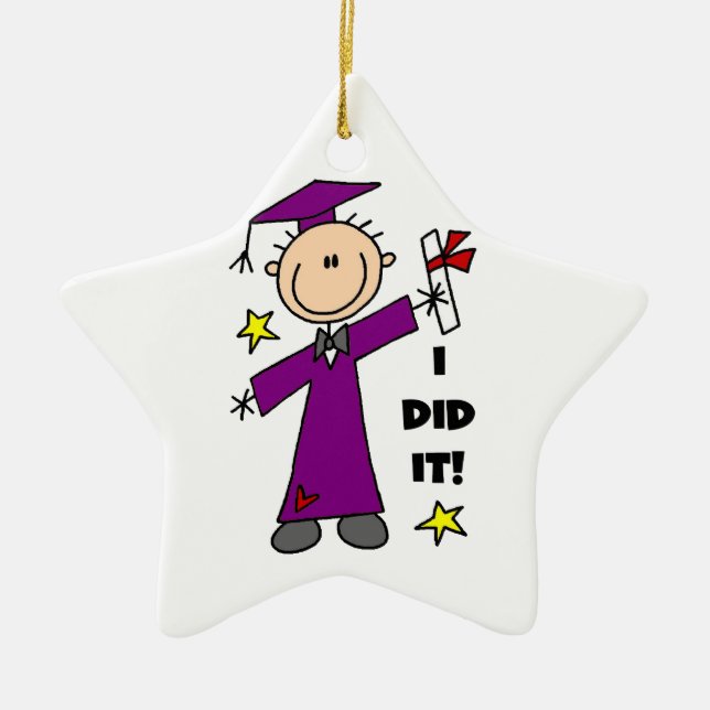 Adorno De Cerámica Figura púrpura graduado del palillo del muchacho (Frente)