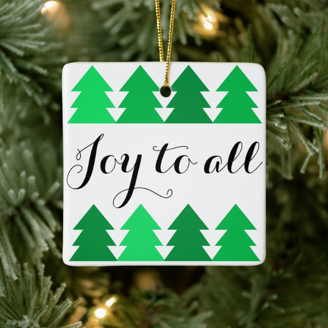 Adorno De Cerámica Filas de verdes árboles navideños felices para tod (Árbol)