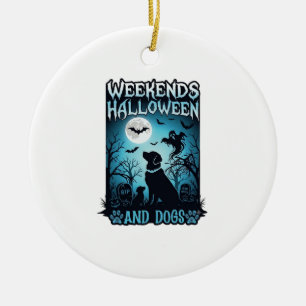 Adorno De Cerámica Fin de semana Halloween Perros Fantasma Luna llena