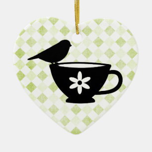 Adorno De Cerámica Finch on Teacup Silhouette