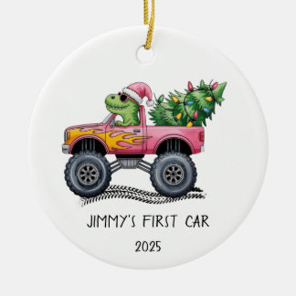 Adorno De Cerámica First Car Personalized Dinosaur Monster Truck