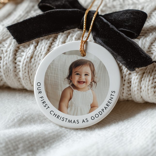 Adorno De Cerámica First Christmas as Godparents Photo (Zazzle First Christmas as Godparents Photo Ceramic Ornament (Front))