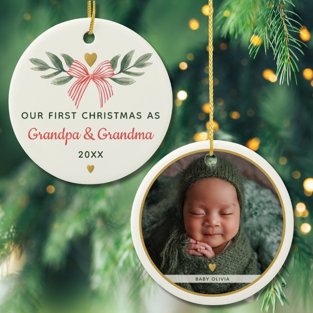 Adorno De Cerámica First Christmas As Grandma Grandpa Baby Photo Name (Subido por el creador)