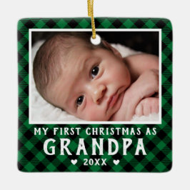 Adorno De Cerámica First Christmas as Grandpa Baby Photo Plaid