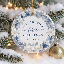 Adorno De Cerámica First Christmas Blue Rustic Wreath