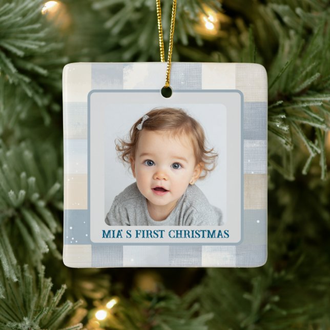 Adorno De Cerámica First Christmas Custom Baby Photo Holiday Ornament (Árbol)