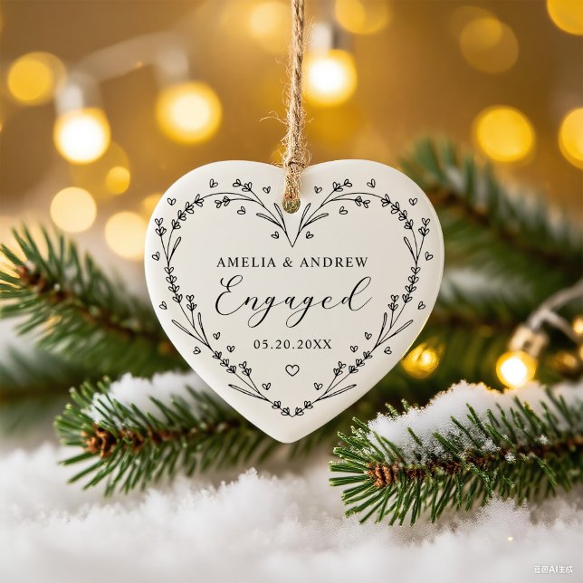 Adorno De Cerámica First Christmas Engaged Floral Botanical  Wreath (Subido por el creador)
