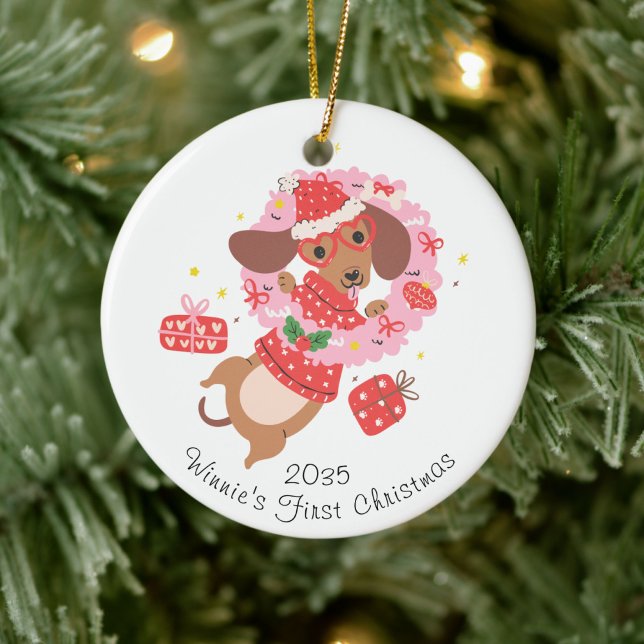 Adorno De Cerámica First Christmas Funny Dachshund Dog Ornament (Subido por el creador)