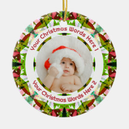 Adorno De Cerámica First Christmas Green Pink Photo Baby Keepsake