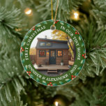 Adorno De Cerámica First Christmas in our Tiny Home house photo<br><div class="desc">The first Christmas in our new Tiny Home photo Ornament. 
Add your own photos of your new home,  add your names,  text and year and create a very personal and unique Christmas ornament.</div>