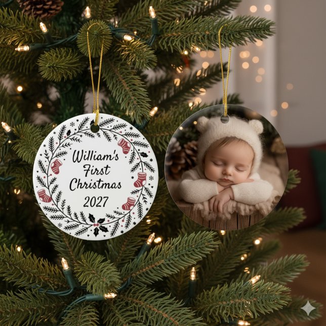 Adorno De Cerámica  First Christmas Keepsake (First Christmas personalized photo ornament)