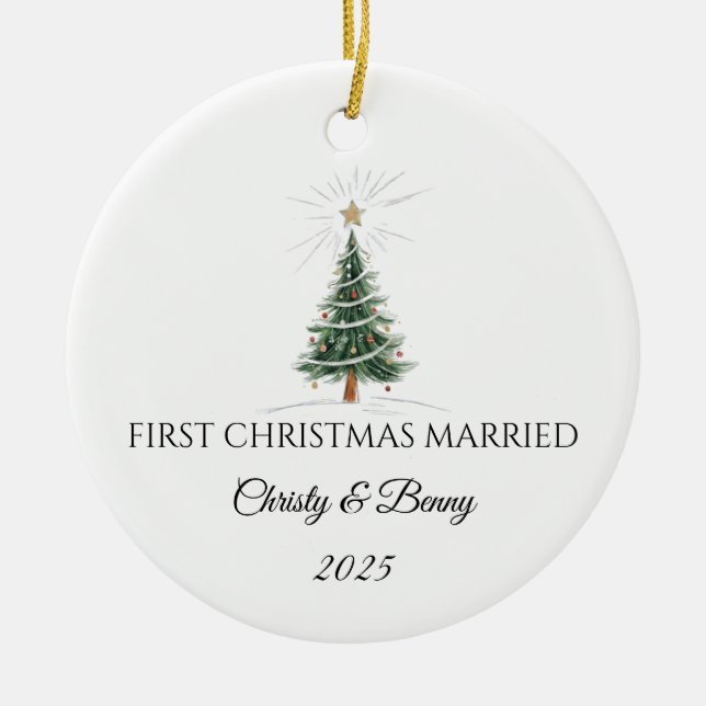 Adorno De Cerámica First Christmas Married 2025 Personalized Ornament (Frente)