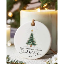 Adorno De Cerámica First Christmas Married 2025 Personalized Ornament