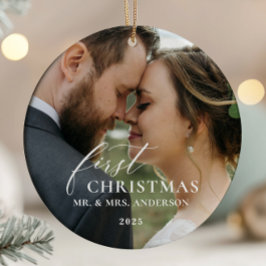 Adorno De Cerámica First Christmas Married Mr & Mrs Ornament