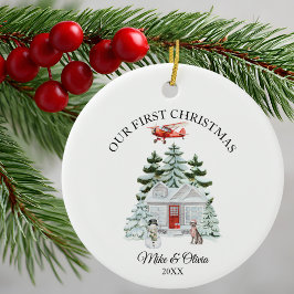 Adorno De Cerámica First Christmas New Home Airplane House Dog Custom