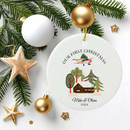 Adorno De Cerámica First Christmas New Home Cessna Airplane and Tree