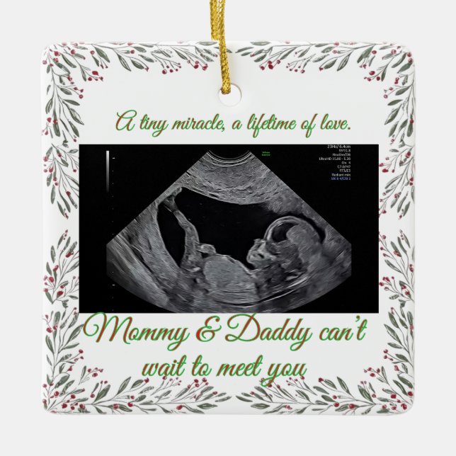 Adorno De Cerámica First Christmas Pregnancy Ultrasound Photo Holiday (Anverso)