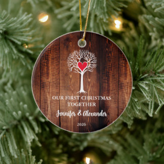 Adorno De Cerámica First Christmas together love tree wood photo