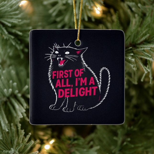 Adorno De Cerámica First Of All I'm A Delight Roaring Black Cat (Árbol)