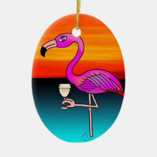 Adorno De Cerámica Flamenco bebedor de vino rosado personalizado