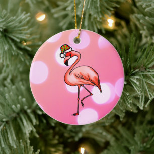 Adorno De Cerámica Flamenco Rosa Navidad Tropical Holiday