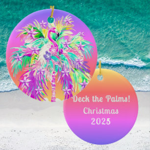 Adorno De Cerámica Flamingo de Navidad personalizado de Palma Tropica
