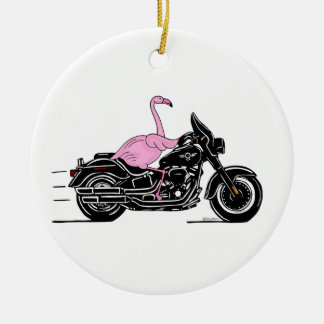 Adorno De Cerámica Flamingo En Motocicleta