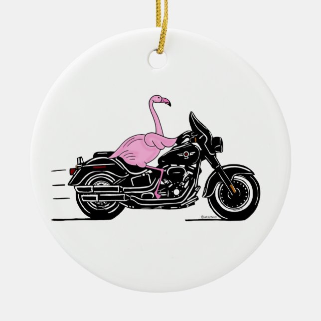 Adorno De Cerámica Flamingo En Motocicleta (Frente)