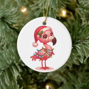 Adorno De Cerámica Flamingo Feliz Navidad Invierno Animales Flamingos