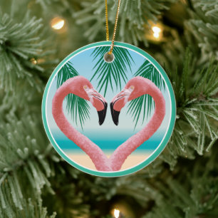 Adorno De Cerámica Flamingo Love (Valentine tropical)