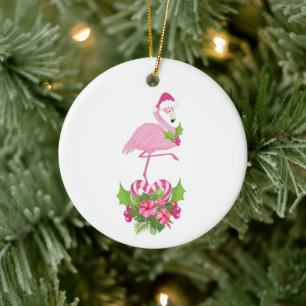 Adorno De Cerámica Flamingo rosa en Santa Hat Navidades caprichosos