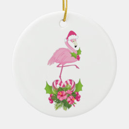 Adorno De Cerámica Flamingo rosa en Santa Hat Navidades caprichosos
