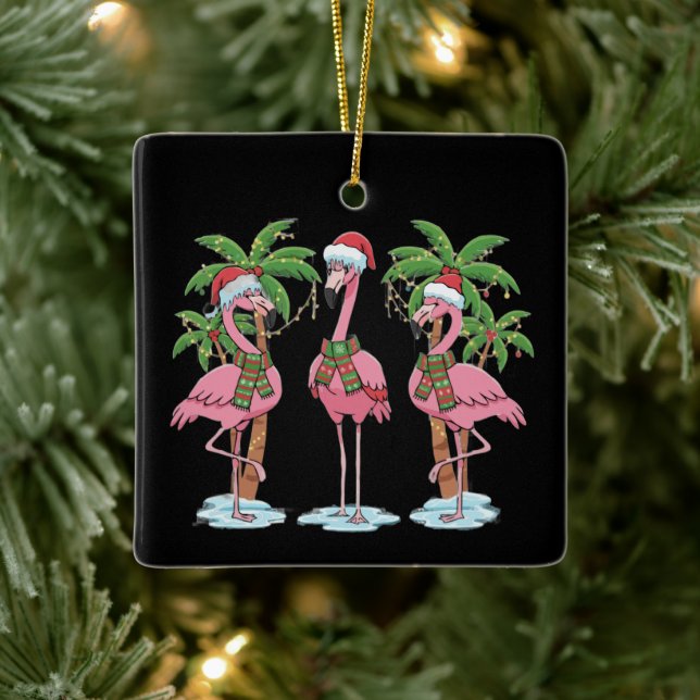 Adorno De Cerámica Flamingo rosa gracioso "Soñando con Navidades rosa (Árbol)