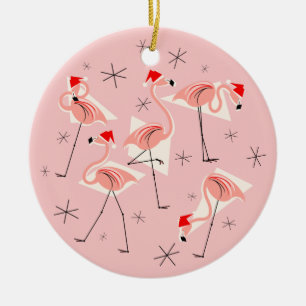 Adorno De Cerámica Flamingo Santas Torneo de texto rosa